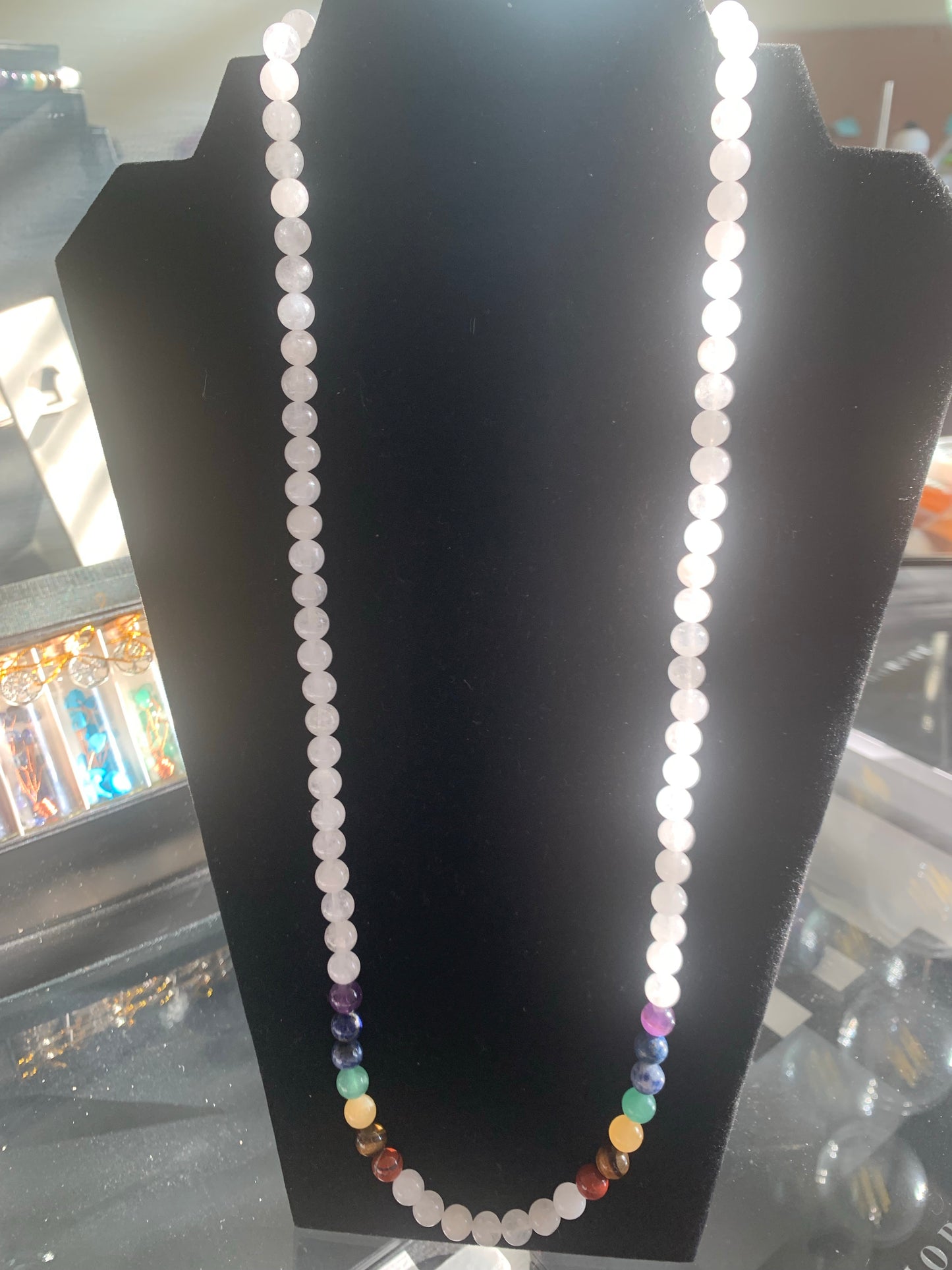 7 Chakra White Jade Necklace & Bracelet Set