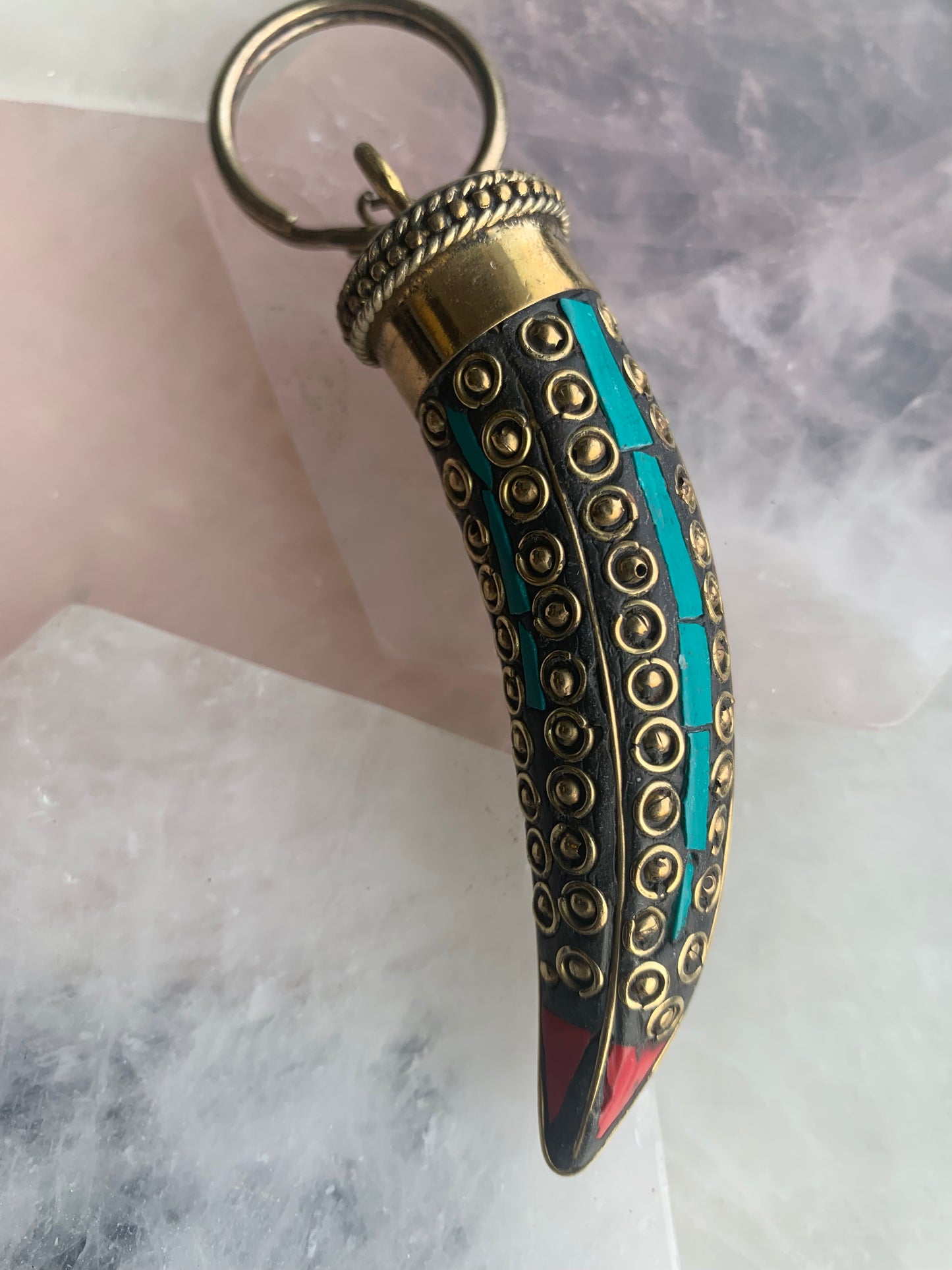 Mosaic Horn Keychain - Turq